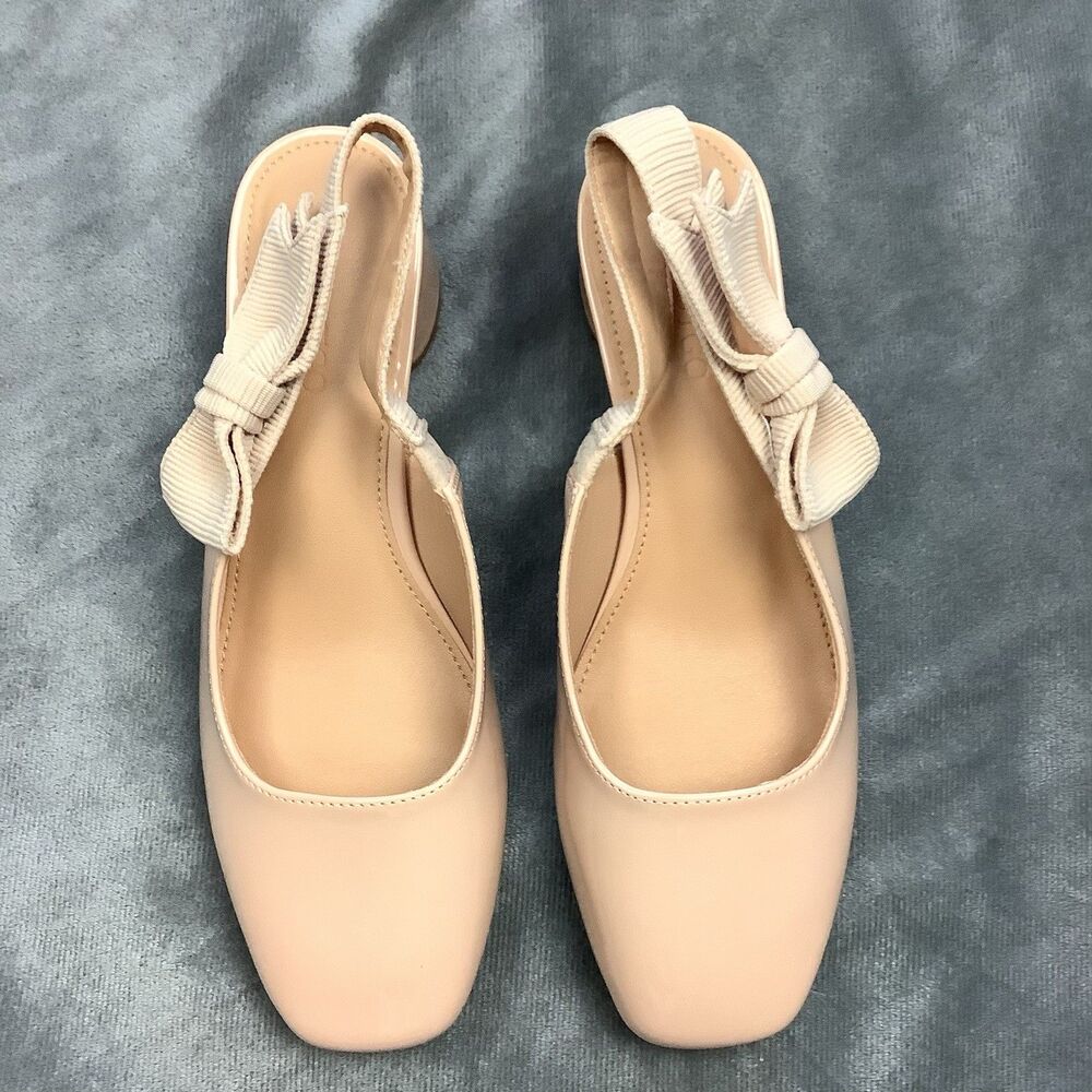 Low Chunky Block Heel Square Toe Slip On Slingback Dress Pump Shoes Women 7 Nude - Picture 3 of 11